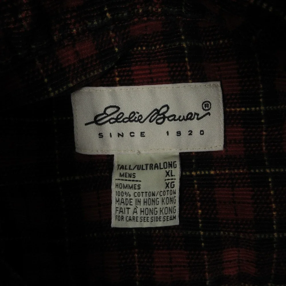 Vintage Eddie Bauer Shirt Men XL Red Plaid Corduroy Outdoor Lumberjack Button Up